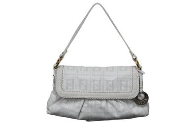 FENDI フェンディ ハンドバッグ ワンショルダー シェフバッグ パッチング 8BR445 レザー ホワイト ゴールド金具 美品 中古 54363