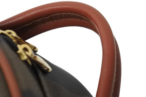 FENDI フェンディ ぺカン 丸型 ハンドバッグ ロゴ ブラウン ブラック レザー コーティング キャンバス 鞄 良品 中古 54364 