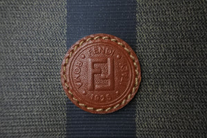 FENDI フェンディ ぺカン 丸型 ハンドバッグ ロゴ ブラウン ブラック レザー コーティング キャンバス 鞄 良品 中古 54364 