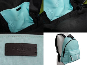 VALENTINO ヴァレンティノ リュック VLTN バックパック ブルー ナイロン WY2B0993YHST01 シルバー金具 良品 中古 54369