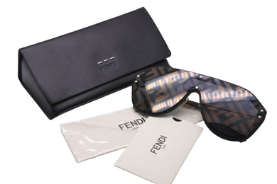 極美品 FENDI フェンディ 一枚レンズサングラス ファビュラス ズッカ柄 145- M0039/G/S ブラック ゴールド金具 中古 54382 