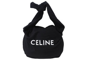 極美品 CELINE セリーヌ ロゴ ミディアム スウェット ショルダーバッグ ブラック 110201EKO シルバー金具 中古 54385