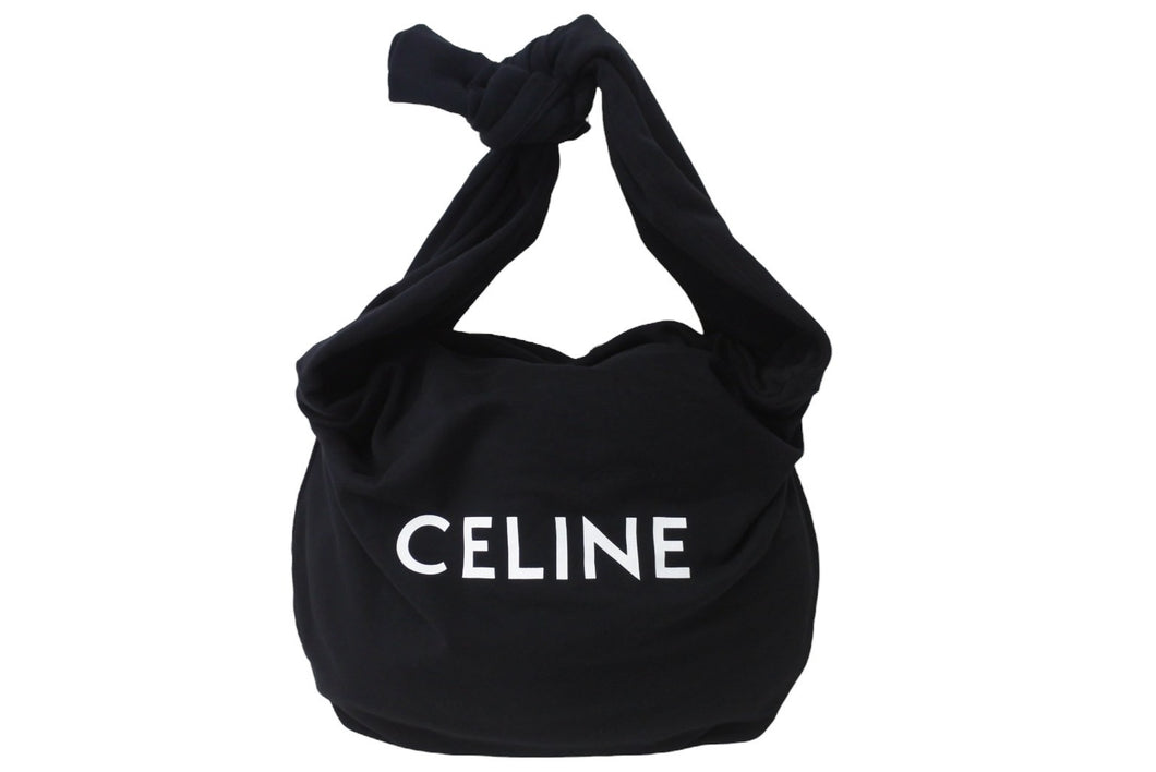 極美品 CELINE セリーヌ ロゴ ミディアム スウェット ショルダーバッグ ブラック 110201EKO シルバー金具 中古 54385