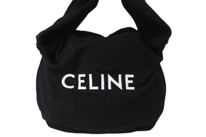 極美品 CELINE セリーヌ ロゴ ミディアム スウェット ショルダーバッグ ブラック 110201EKO シルバー金具 中古 54385