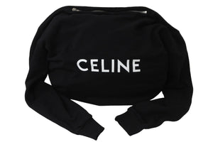 極美品 CELINE セリーヌ ロゴ ミディアム スウェット ショルダーバッグ ブラック 110201EKO シルバー金具 中古 54385