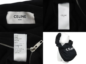 極美品 CELINE セリーヌ ロゴ ミディアム スウェット ショルダーバッグ ブラック 110201EKO シルバー金具 中古 54385