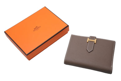 極美品 HERMES エルメス 二つ折り財布 ベアンコンパクト エプソン エトゥープ ゴールド金具 Z刻印 中古 54393