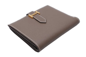 極美品 HERMES エルメス 二つ折り財布 ベアンコンパクト エプソン エトゥープ ゴールド金具 Z刻印 中古 54393