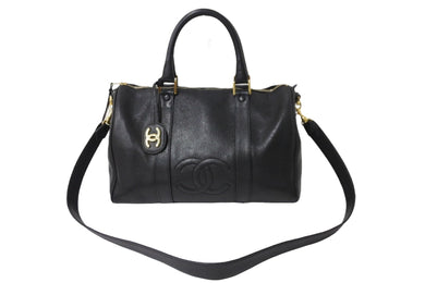 CHANEL シャネル ミニボストンバッグ ショルダーバッグ 2WAY ココマーク キャビアスキン ブラック ゴールド金具 美品 中古 54397