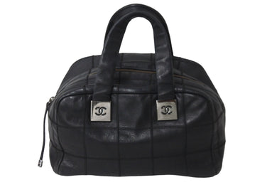 CHANEL シャネル チョコバー ハンドバッグ ミニボストンバッグ 8番台 A24184 ラムスキン ブラック シルバー 美品 中古 54400