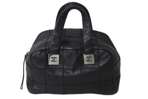 CHANEL シャネル チョコバー ハンドバッグ ミニボストンバッグ 8番台 A24184 ラムスキン ブラック シルバー 美品 中古 54400