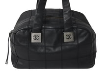 Load image into Gallery viewer, CHANEL シャネル チョコバー ハンドバッグ ミニボストンバッグ 8番台 A24184 ラムスキン ブラック シルバー 美品 中古 54400