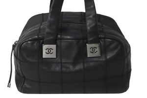 CHANEL シャネル チョコバー ハンドバッグ ミニボストンバッグ 8番台 A24184 ラムスキン ブラック シルバー 美品 中古 54400