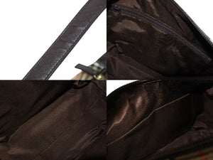 BURBERRY バーバリー セミショルダーバッグ ノバチェック キャンバスレザー ブラウン ベージュ ゴールド金具 美品 中古 54418