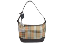 Load image into Gallery viewer, BURBERRY バーバリー セミショルダーバッグ ノバチェック キャンバスレザー ブラウン ベージュ ゴールド金具 美品 中古 54418