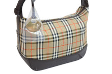 Load image into Gallery viewer, BURBERRY バーバリー セミショルダーバッグ ノバチェック キャンバスレザー ブラウン ベージュ ゴールド金具 美品 中古 54418