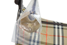 Load image into Gallery viewer, BURBERRY バーバリー セミショルダーバッグ ノバチェック キャンバスレザー ブラウン ベージュ ゴールド金具 美品 中古 54418