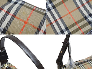BURBERRY バーバリー セミショルダーバッグ ノバチェック キャンバスレザー ブラウン ベージュ ゴールド金具 美品 中古 54418