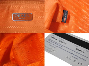 PRADA プラダ ポーチ 1NH545 ストラップ付き TESSUTO アランチョ ナイロン プレートロゴ シルバー オレンジ金具 美品 中古 54425 