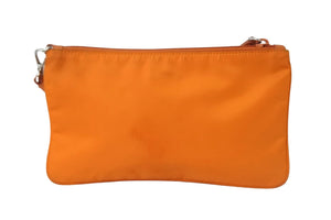 PRADA プラダ ポーチ 1NH545 ストラップ付き TESSUTO アランチョ ナイロン プレートロゴ シルバー オレンジ金具 美品 中古 54425 