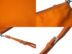 PRADA プラダ ポーチ 1NH545 ストラップ付き TESSUTO アランチョ ナイロン プレートロゴ シルバー オレンジ金具 美品 中古 54425 