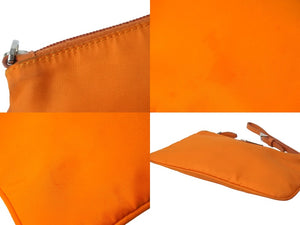 PRADA プラダ ポーチ 1NH545 ストラップ付き TESSUTO アランチョ ナイロン プレートロゴ シルバー オレンジ金具 美品 中古 54425 