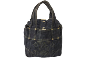 CHANEL シャネル ハンドバッグ スパークリングデニム ココマーク A31985 10番台 インディゴ ゴールド金具 美品 中古 54429