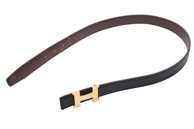 HERMES エルメス ベルト H バックル □D刻印 ボックスカーフ ナロー レザー 65 ブラック ブラウン ゴールド金具 美品 中古 54434