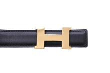 Load image into Gallery viewer, HERMES エルメス ベルト H バックル □D刻印 ボックスカーフ ナロー レザー 65 ブラック ブラウン ゴールド金具 美品 中古 54434