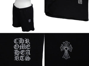 ChromeHearts クロムハーツ ショーツ パンツ CHクロス ロゴ 刺繍 USA製 コットン ブラック ホワイト サイズS 美品 中古 54494