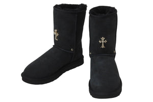 新品未使用 CHROME HEARTS クロムハーツ UGG アグ ムートンブーツ CHクロス シープスキン シルバー925 ブラック 23 中古 54503
