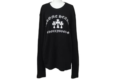 新品未使用 CHROME HEARTS クロムハーツ 長袖Ｔシャツ マイバッハ サーマル ロゴ 刺繡 ワッフルクロス ブラック サイズL 中古 54509