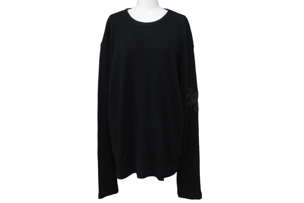 新品未使用 CHROME HEARTS クロムハーツ サーマル Y NOT ロングTシャツ 新タグ レザーパッチ ブラック サイズXL 中古 54513