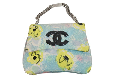 CHANEL シャネル ショルダーバッグ フローラルターコイズキルティングCCフラップバッグ 4番台 シルバー金具 良品 中古 54536