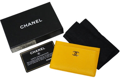極美品 CHANEL シャネル カードケース ココマーク 6番台 2000年 イエロー レザー ゴールド金具 フランス製 中古 54541