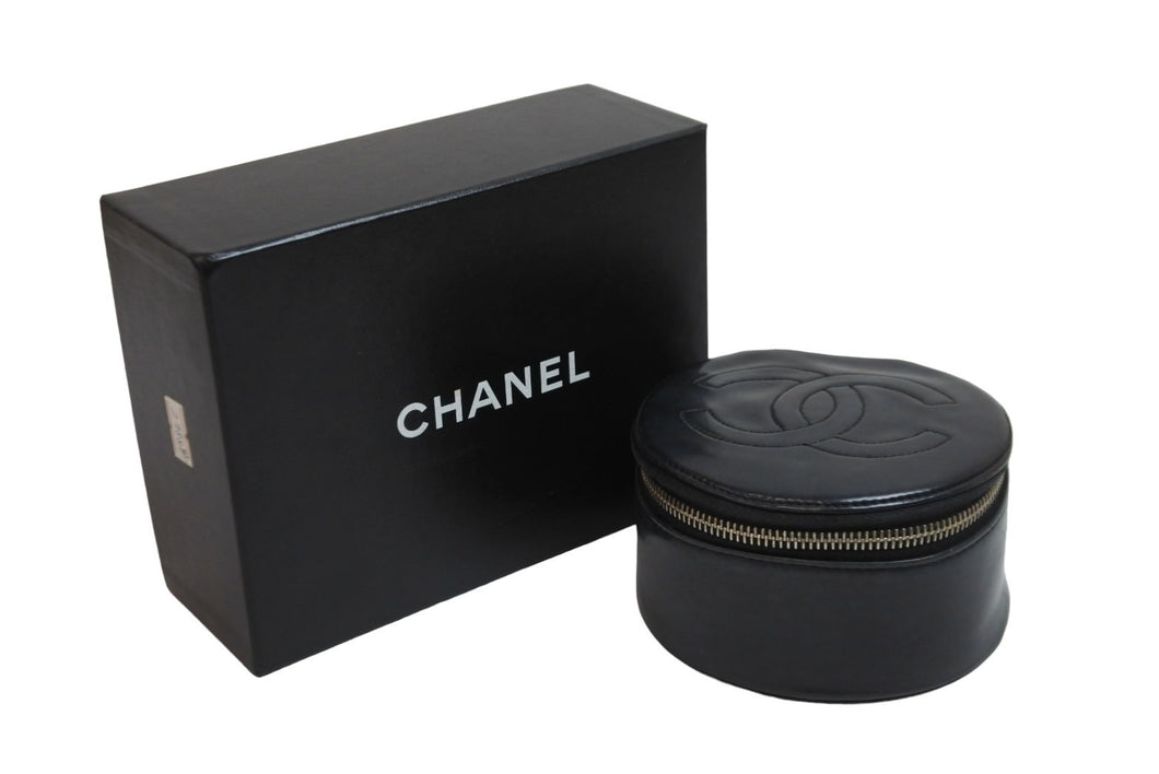 CHANEL シャネル ポーチ ミニバニティポーチ ココマーク ラムスキン ブラック ゴールド金具 美品 中古 54542
