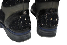 Load image into Gallery viewer, CHANEL シャネル ロングブーツ ラウンドトゥ ココマーク G30443 ツイード レザー 39 ブラック シルバー 美品 中古 54582