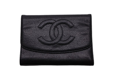CHANEL シャネル 三つ折り財布 ココマーク 5番台 ブラック キャビアスキン ゴールド金具 美品 中古 54589