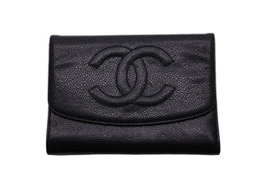 CHANEL シャネル 三つ折り財布 ココマーク 5番台 ブラック キャビアスキン ゴールド金具 美品 中古 54589
