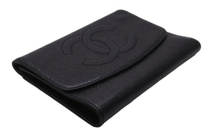CHANEL シャネル 三つ折り財布 ココマーク 5番台 ブラック キャビアスキン ゴールド金具 美品 中古 54589