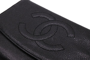 CHANEL シャネル 三つ折り財布 ココマーク 5番台 ブラック キャビアスキン ゴールド金具 美品 中古 54589