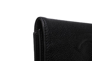 CHANEL シャネル 三つ折り財布 ココマーク 5番台 ブラック キャビアスキン ゴールド金具 美品 中古 54589