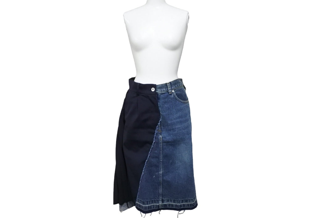 Sacai サカイ スカート再構築デニムパンツボトム 21 -05713 ブルーブラック サイズ0 美品 中古 54615 
