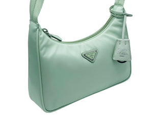 新品未使用品 PRADA プラダ ハンドバッグ 1NE204 R064 ホーボー ミニバッグ 三角ロゴ金具 グリーン シルバー金具 中古 54617