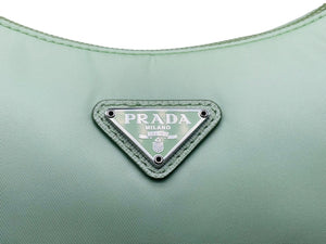 新品未使用品 PRADA プラダ ハンドバッグ 1NE204 R064 ホーボー ミニバッグ 三角ロゴ金具 グリーン シルバー金具 中古 54617