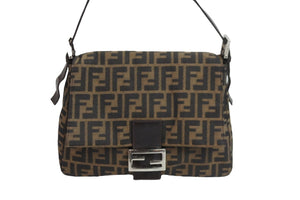 FENDI フェンディ ハンドバッグ マンマバケット ズッカ柄 ブラウン 26325 キャンバス レザー シルバー金具 中古 54619