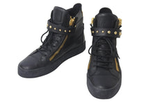 Load image into Gallery viewer, GIUSEPPE ZANOTTI ジュゼッペザノッティ スニーカー スタッズ クラスプ ブラック レザー 46 ゴールド金具 美品 中古 54627