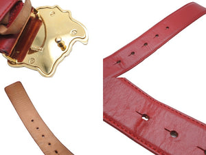 VERSACE ヴェルサーチ VersaceGold ベルト バックル メドゥーサ レザー レッド ゴールド 美品 中古 54631