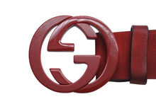 Load image into Gallery viewer, GUCCI グッチ ベルト バックル インターロッキングGG 赤 レッド スウェード シルバー 中古 54635