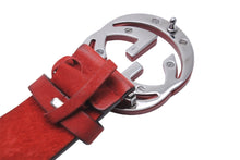 Load image into Gallery viewer, GUCCI グッチ ベルト バックル インターロッキングGG 赤 レッド スウェード シルバー 中古 54635